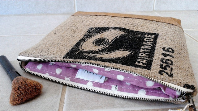 Handmade upcycled coffee burlap sack zipper case by LinaandVi Plymouth MI