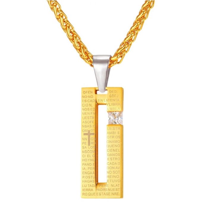 Women's necklace of steel with a cross of a real gold coating