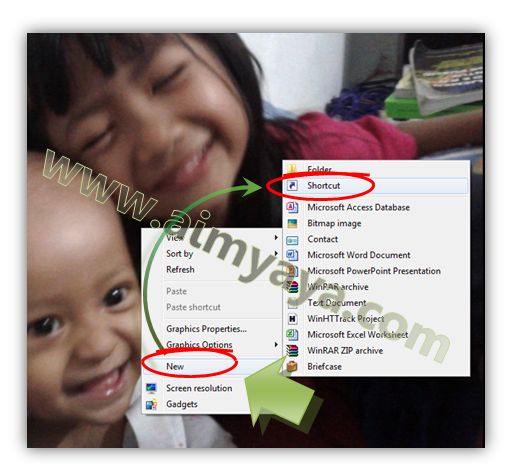  Gambar: Membuat sebuah shortcut di desktop windows 7 