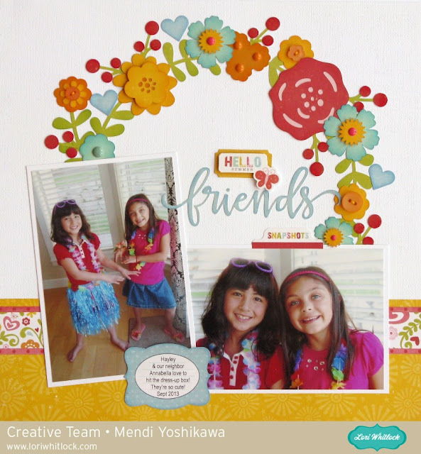 Echo Park Happy Summer Floral Wreath Layout using Lori Whitlock cutting files by Mendi Yoshikawa