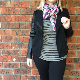 Katies PU Jacket, striped tee | Almost Posh