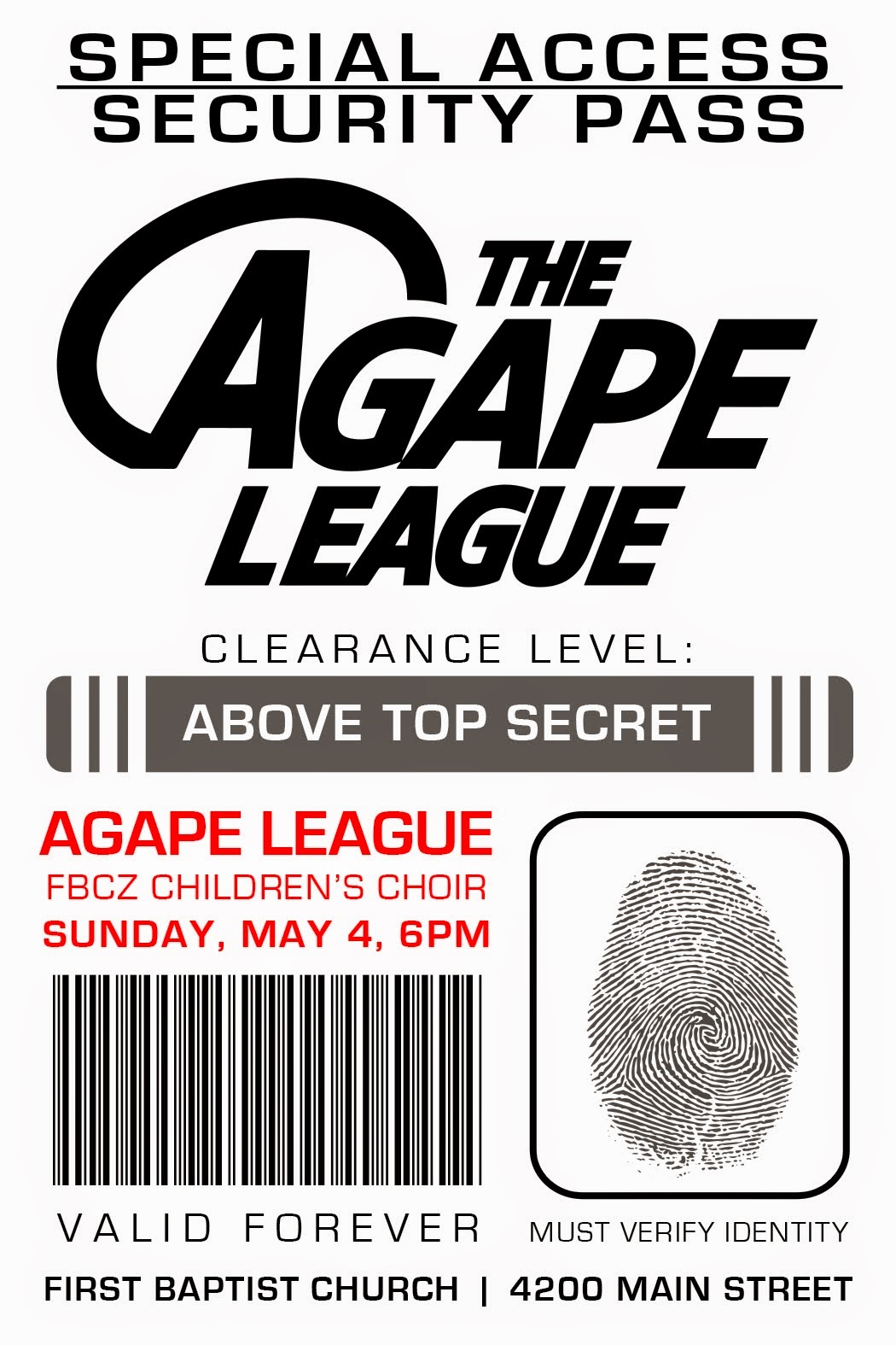 Agape League Security Pass Invite - FBCZ.org