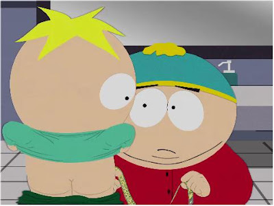 Cartman measuring Butter's penis length