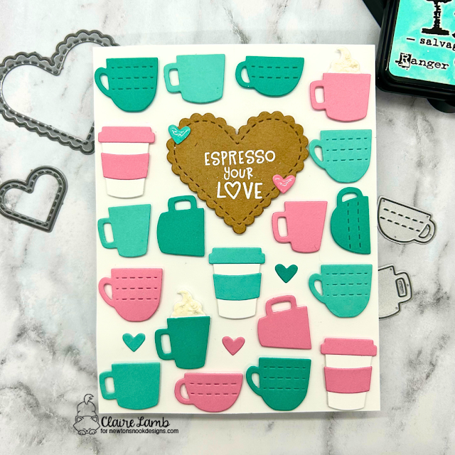 Espresso your love by Claire features Coffee Silhouettes, Heart Frames, and Love Cafe by Newton's Nook Designs; #inkypaws, #newtonsnook, #coffeelovers, #coffeecards, #valentinescards, #lovecards, #cardmaking, #cardchallenge