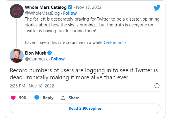Whole mars catalog to elon musk on twitter