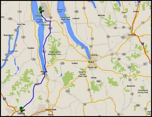 00 - Travel Map from Sampson SP to Corning, NY