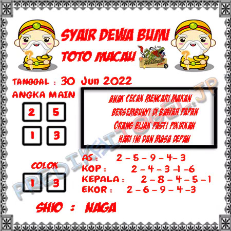 Prediksi Dewa Bumi Togel Macau Pools Kamis 30-06-2022