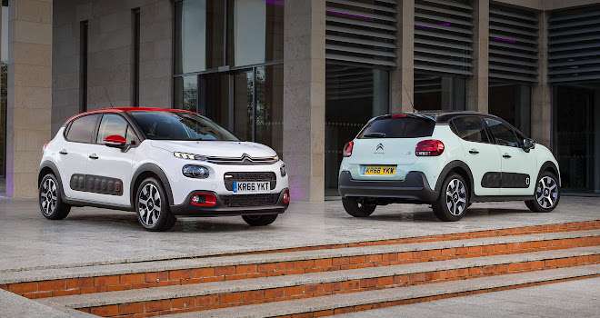 Two Citroen C3s with contrasting roofs