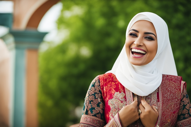 a muslim woman laughing symbolizing the crying and the laughing in islamic dreams