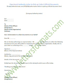 Authority Letter to Pick up Collect Official Documents Template