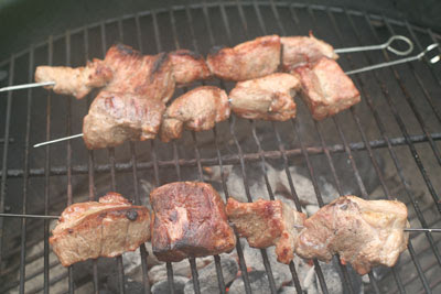 pork skewers on grill