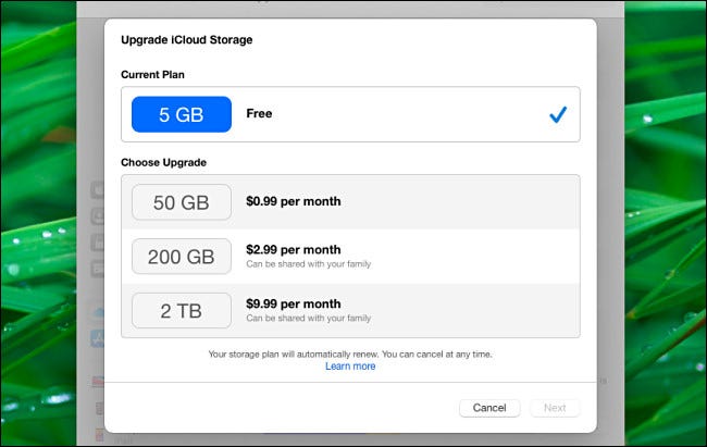 قائمة iCloud Upgrade iCloud Stroage على جهاز Mac في Big Sur.