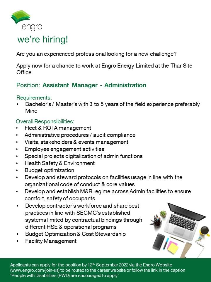 Engro Energy Ltd Jobs For  Assistant Manager - Administration