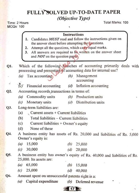 KPPSC Lecturer COMMERCE Past Papers