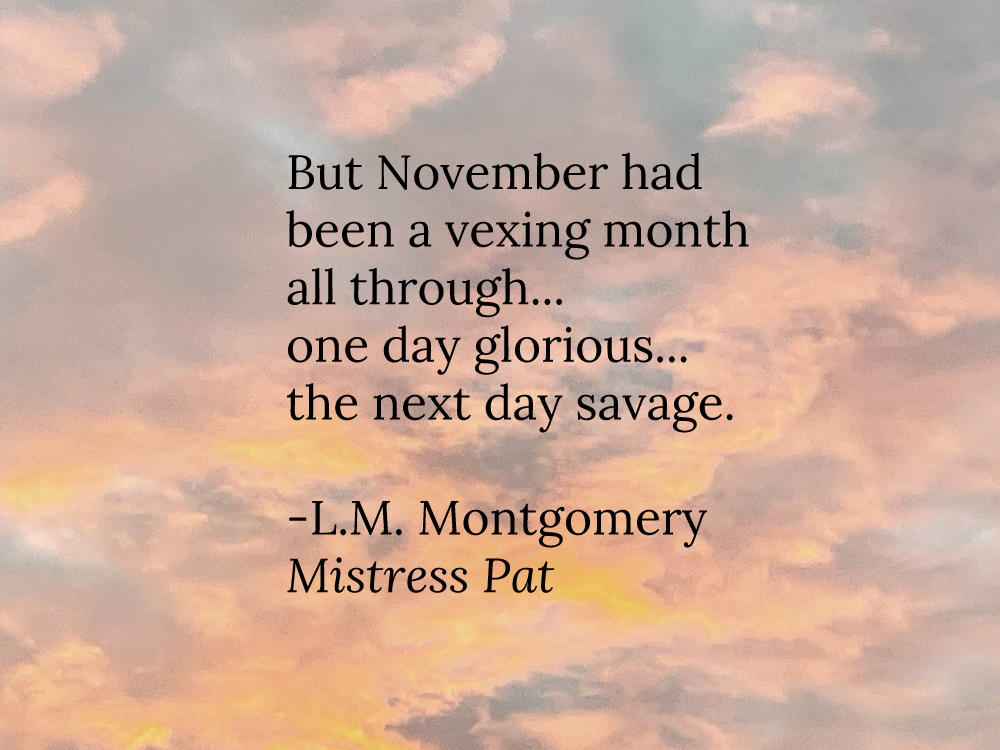 Quote about November being a vexing month by L.M. Montgomery in Mistress Pat.