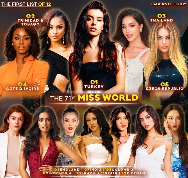 THE 71st MISS WORLD PAGEANTHOLOGY'S FIRST LIST OF 12