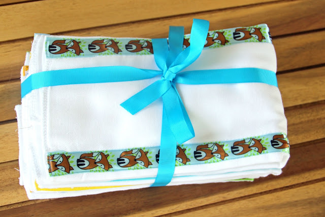 burp cloths from cloth diapers with ribbon added