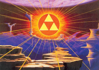 The Legend of Zelda: A Link to the Past artwork depicting the Golden Land/Sacred Realm/Triforce