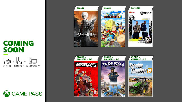 xbox game pass 2021 dragon quest builders 2 tropico 6 ufc 4 bloodroots farming simulator 19 the medium xb1 xsx