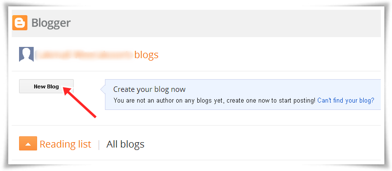 start a new Blogger blog screen shot