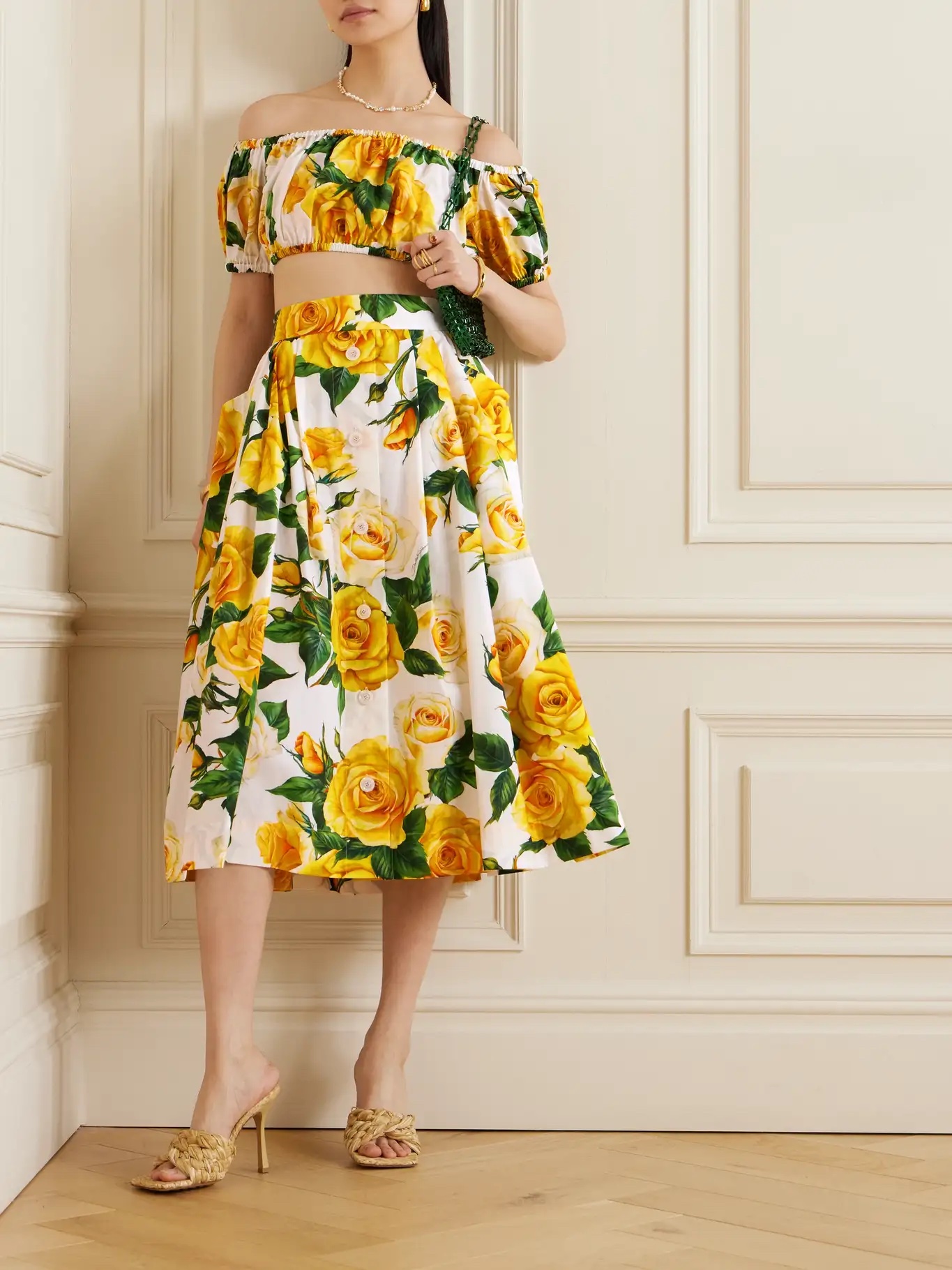 DOLCE & GABBANA Off-the-shoulder floral-print cotton-poplin top