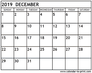 Free Printable Calendar December 2019