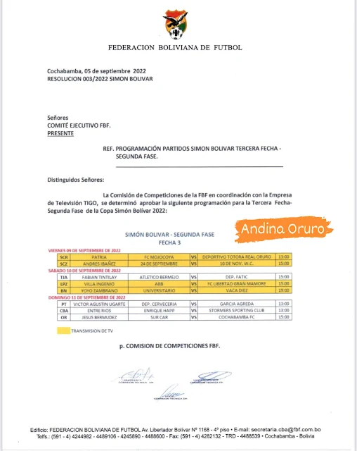 Fixture Fecha 3 Simon bolivar