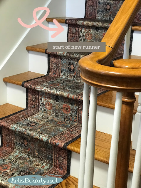 transitioning throw rugs to create a solid stair runner vintage inspired persian rug