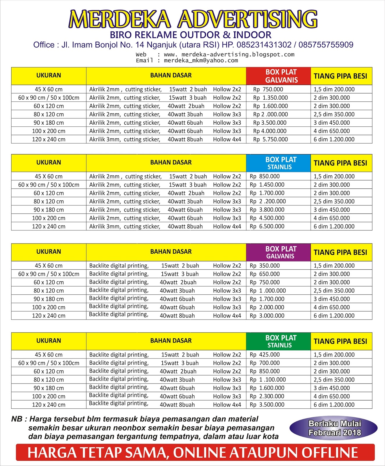 Merdeka Advertising Daftar Harga  Neonbox