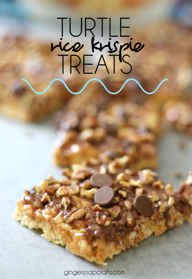Turtle Rice Krispie Treats at GingerSnapCrafts.com #recipe #dessert