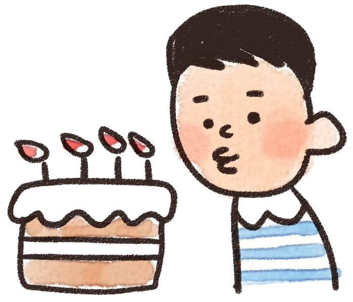 誕生日のイラスト ろうそくを消す男の子 ゆるかわいい無料イラスト素材集