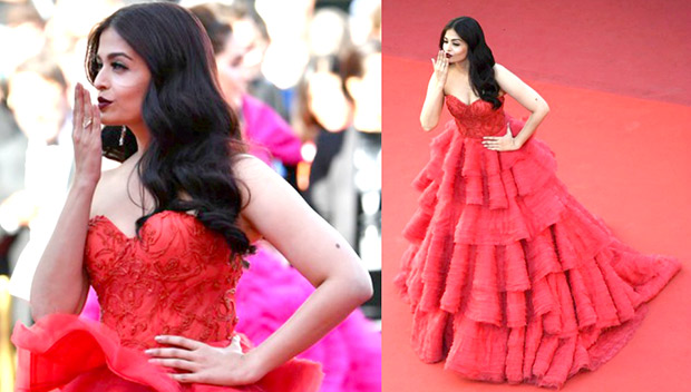 Aishwarya Rai at Cannes 2017 on Red Carpet with red dress