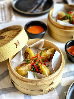 Pan-fried shitake mushroom and vegetable dumplings at Bao, Kuwait City