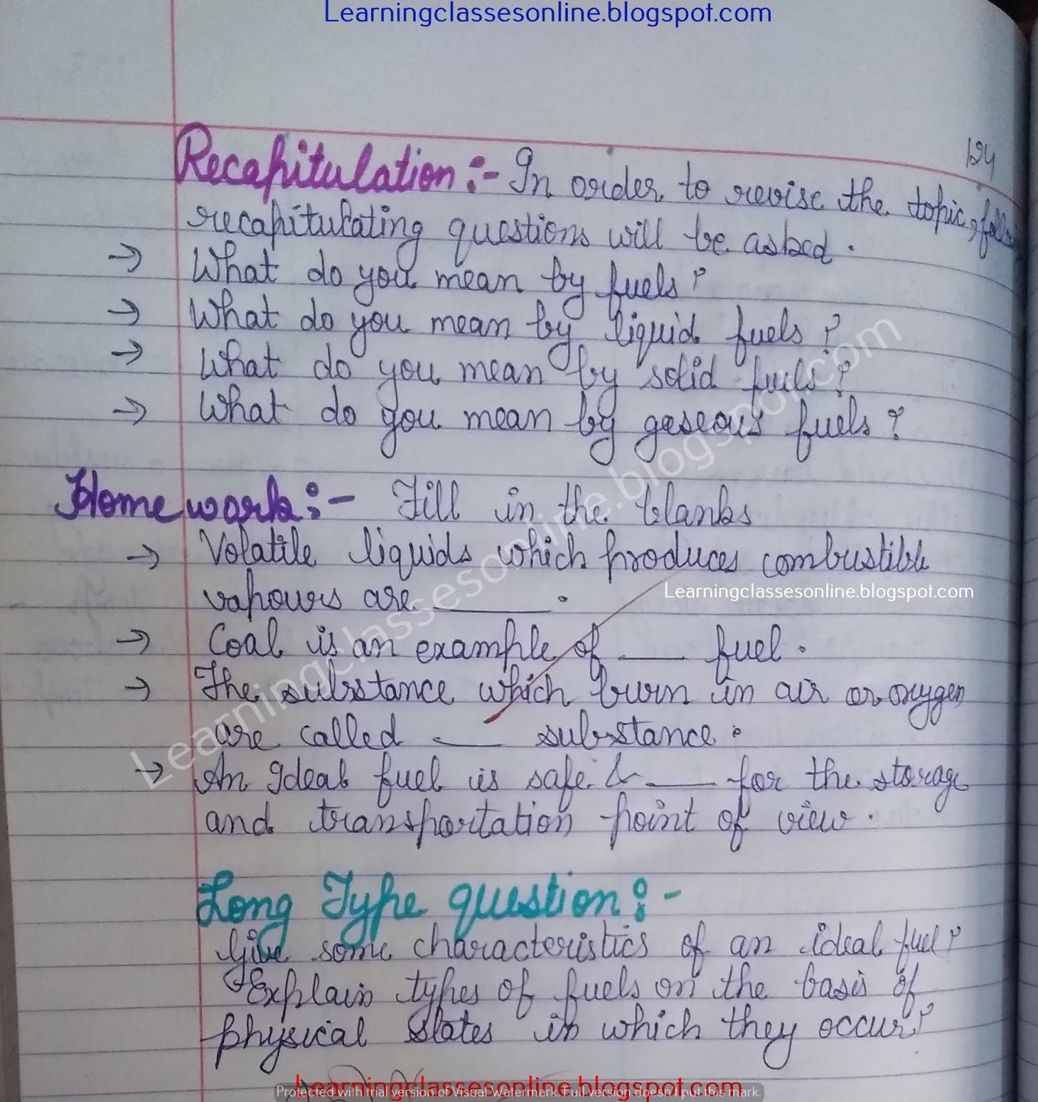 Sciene EVS Lesson Plan on Fuel (solid , liquid and gaseous fuels)