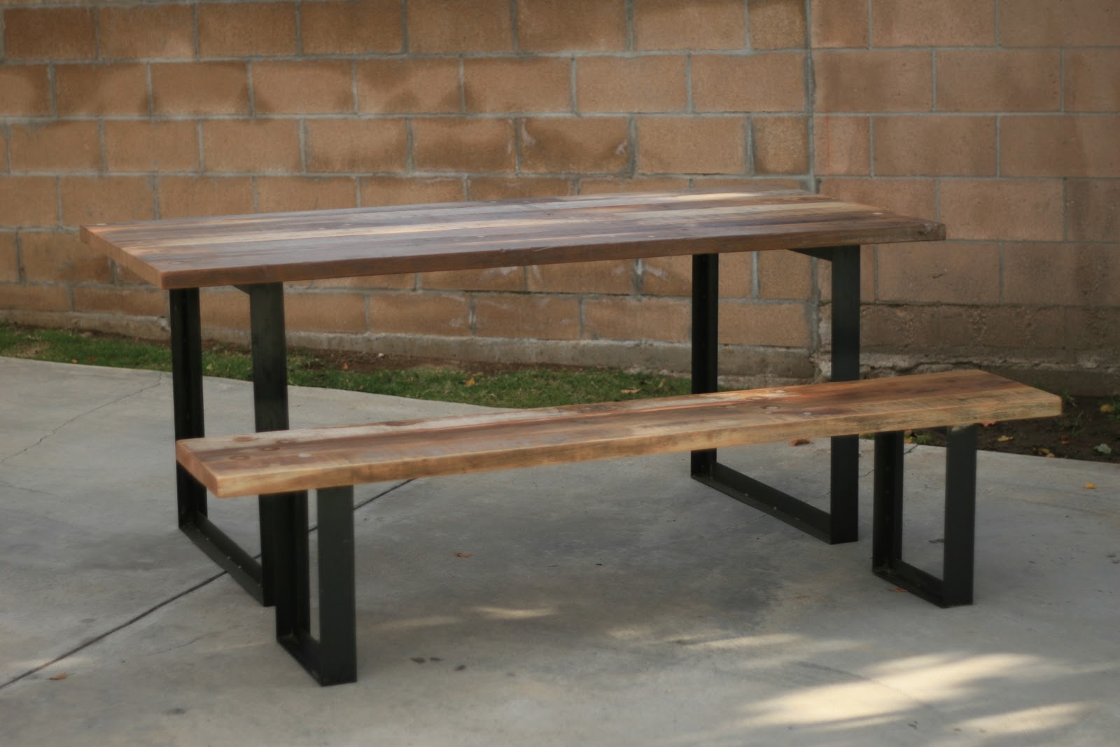 Outdoor Table + Bench with Metal Legs