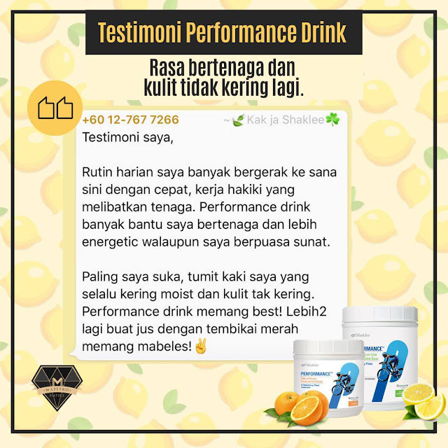 Testimoni Performance Drink Shaklee