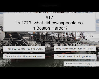 In 1773, what did townspeople do  in Boston Harbor? Answer choices include: They poured tea into the water. They fired cannons at British ships. They celebrated with dancing & music. They drowned in a huge storm.