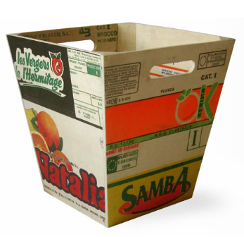 wastebasket made from recycled fruit boxes