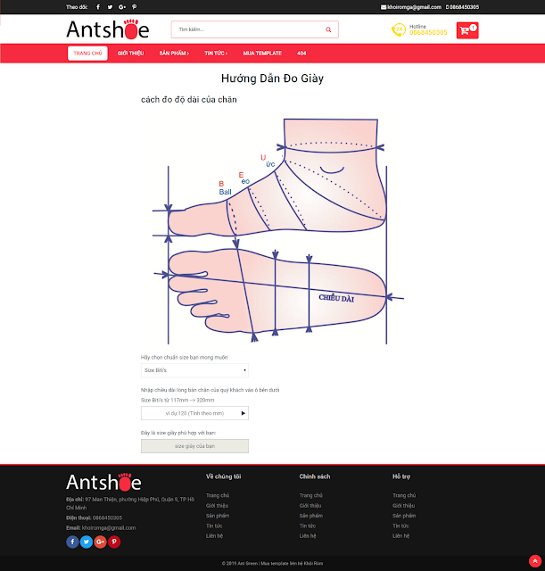 Ant Shoe Shop Responsive Blogger Template là giao diện bán hàng blogspot cao cấp có chức năng chọn size phù hợp cho bán quần áo, giày dép ...