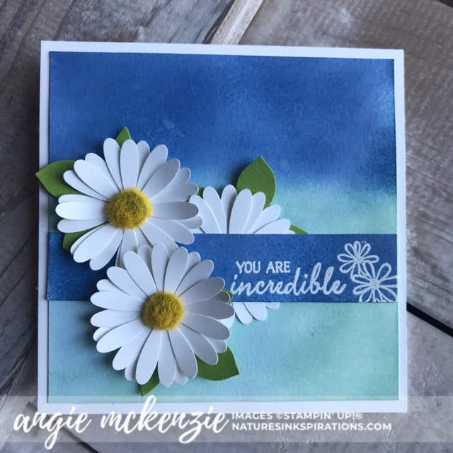 By Angie McKenzie for Kre8tors anything floral blog hop; Click READ or VISIT to go to my blog for details! Featuring: faux oxide technique, Royal Peacock stamp set, Perennial Essence Floral Centers, Medium Daisy punch, Leaf punch; #royalpeacockstampset #stampinupinks #punches #stampingtechniques #cardtechniques #bloghops 