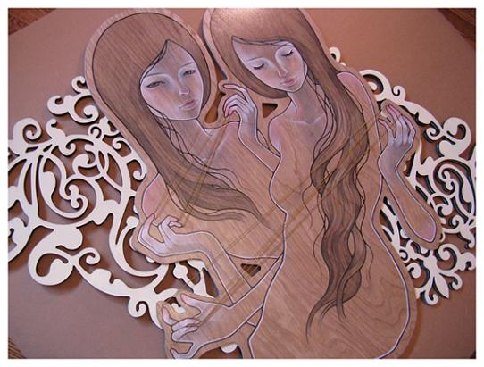 audrey kawasaki mulheres pintura madeira