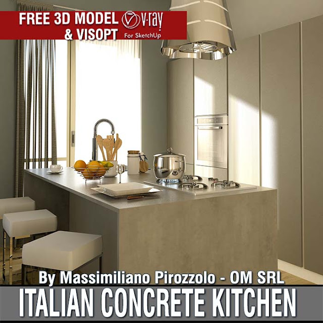  shared yesteryear Architect Massimiliano Pirozzolo Amazing sketchup 3D model Concrete Kitchen italian pattern & Vray Visopt