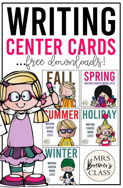 FREE Writing Center word list charts with picture cues for Kindergarten and First Grade