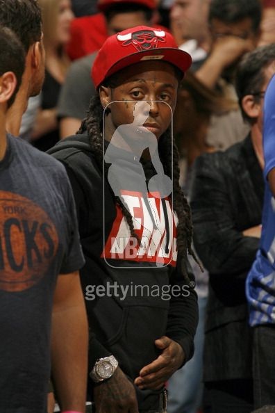 Foto do Lil Wayne no jogo do Miami Heat contra o NY Knicks