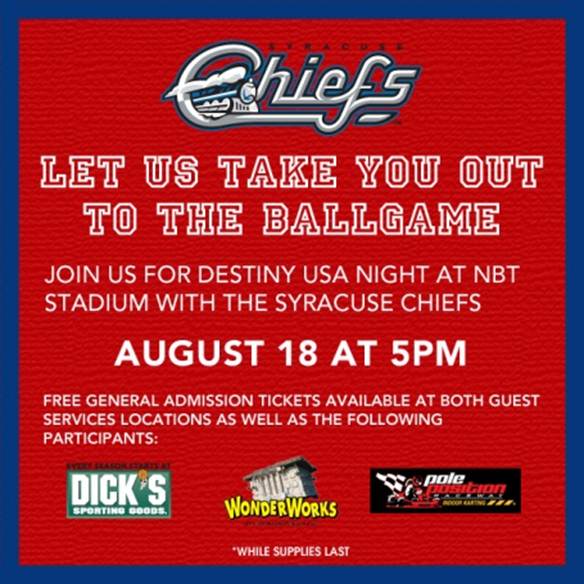 ad for Destiny USA Night at NBT Stadium with Syracuse Chiefs