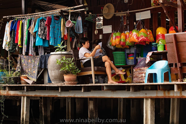 Taling floating markets, food, music, books, plants, clothes, thailand, bangkok, river, canal, long tail boats, san pan