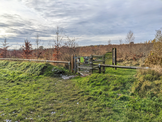 The track off Sandridge footpath 32 leading into Heartwood Forest