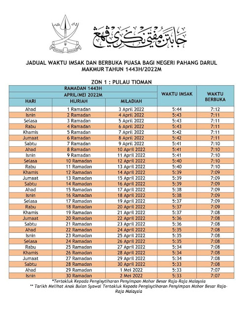 waktu berbuka puasa pahang 2022