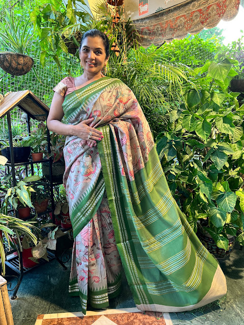 Vidarbha Tussar karwati kinaar digital pichwai print saree