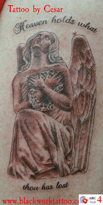 Angel Tattoo Design. Tattoo of an angel and clouds. Angel Tattoo Design